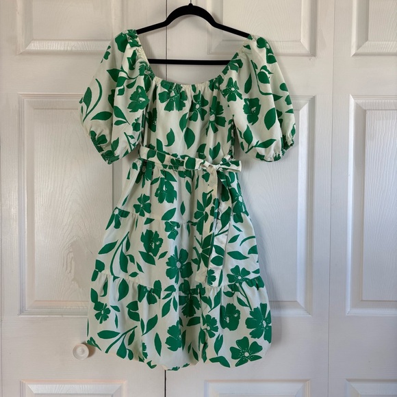 Style House Dresses & Skirts - Style House White Green Floral Puff Sleeve Tiered Dress Cottage Peasant S Easter